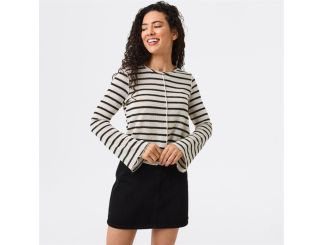 Women's Long Sleeve Top, Oatmeal Stripe