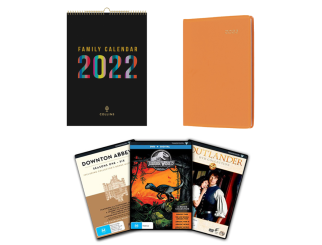 Assorted 2022 calendars, diary books, DVD's